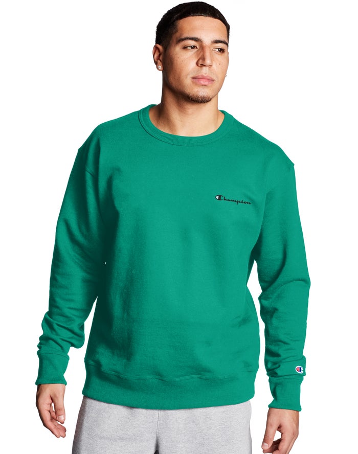 Champion Powerblend Fleece Crew Script Logo Erkek Sweatshirt Yeşil ( VLGMIY386 )